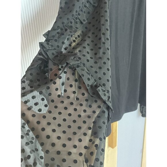 LOFT Ann Taylor Velvet Dot Ruffles Top Sz M Blouse Black Boho Casual Party Goth - Picture 2 of 7
